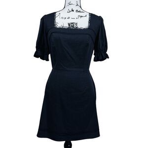 And Now This black puff short sleeve dress Smocked back size S mini dress goth